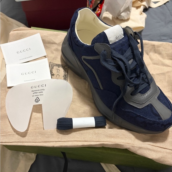 Gucci Dark Blue Sneakers with Black Soles